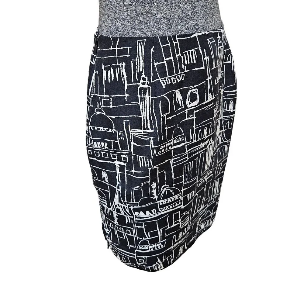 Grace Elements Skirt Womens Sz 8P Black White Silk Abstract Architecture Print - Picture 2 of 7